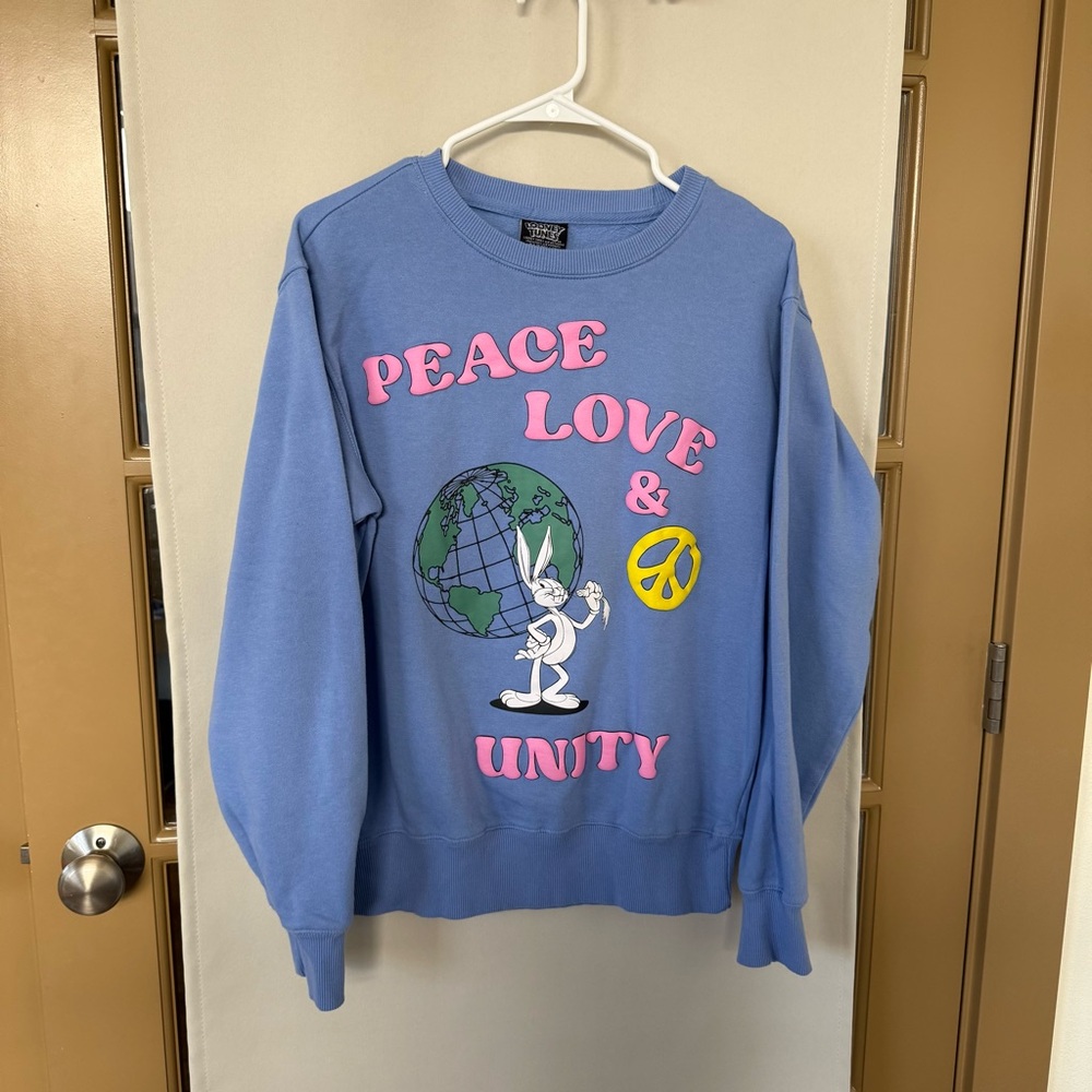 Looney Tunes Men's Small Blue Bugs Bunny Crewneck Pullover Sweatshirt